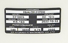 EQ Systems 3218KS Pump Single Function identification label
